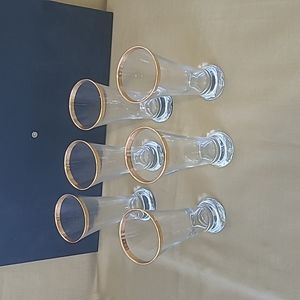 Set  of  6 pieces  Vintage  Pasabahce Circle  24k Gold  Rim   Beer ,Water Glass.